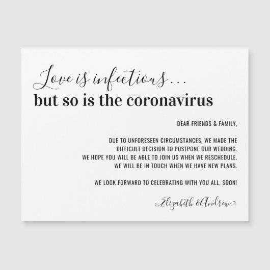 愛は感染性Covid19結婚の延期 (正面)