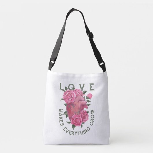 愛は成長すべてを作る – ロマンチックなフローラアート クロスボディバッグ (裏面)