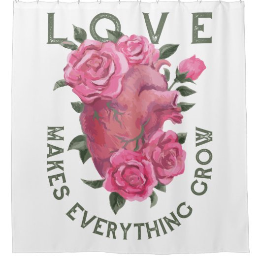 愛は成長すべてを作る – ロマンチックなフローラアート シャワーカーテン (正面)