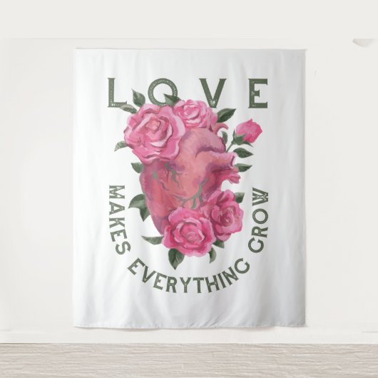 愛は成長すべてを作る – ロマンチックなフローラアート タペストリー (正面)