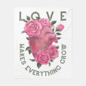 愛は成長すべてを作る – ロマンチックなフローラアート フリースブランケット (正面)