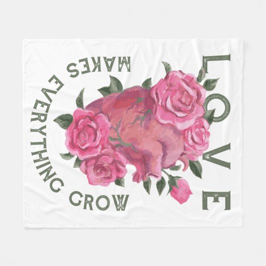 愛は成長すべてを作る – ロマンチックなフローラアート フリースブランケット (正面(横))