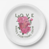 愛は成長すべてを作る – ロマンチックなフローラアート ペーパープレート (正面)