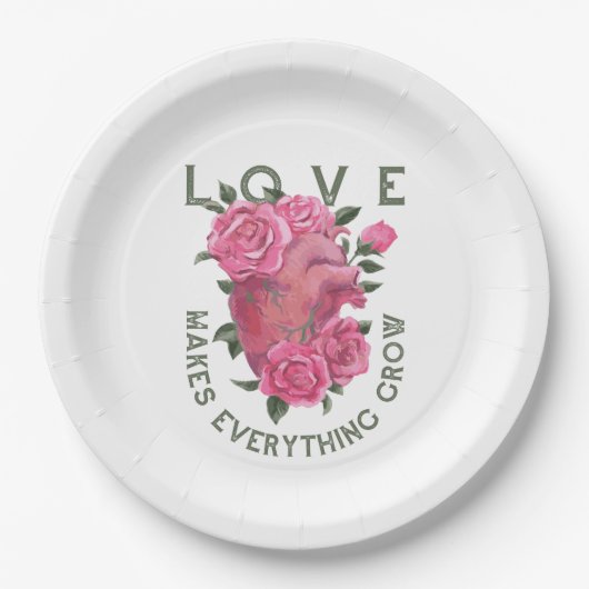 愛は成長すべてを作る – ロマンチックなフローラアート ペーパープレート (正面)