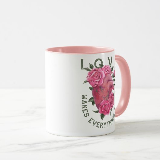 愛は成長すべてを作る – ロマンチックなフローラアート マグカップ (正面右)