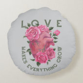 愛は成長すべてを作る – ロマンチックなフローラアート ラウンドクッション (裏面)