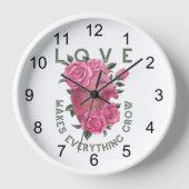 愛は成長すべてを作る – ロマンチックなフローラアート 壁時計 (正面)