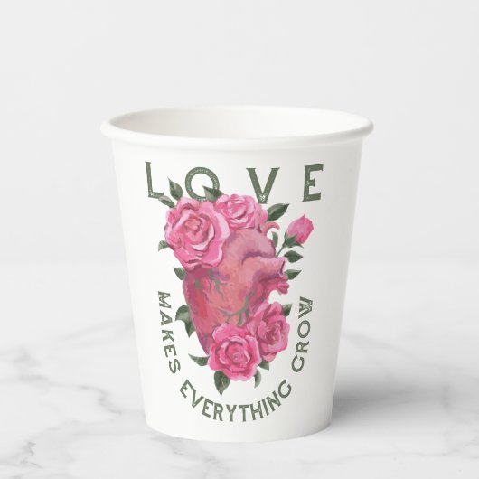 愛は成長すべてを作る – ロマンチックなフローラアート 紙コップ (正面)
