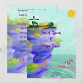 愛は旅　サンライズ　ペンギン　アシカ　ウェディング 招待状 (正面/裏面)