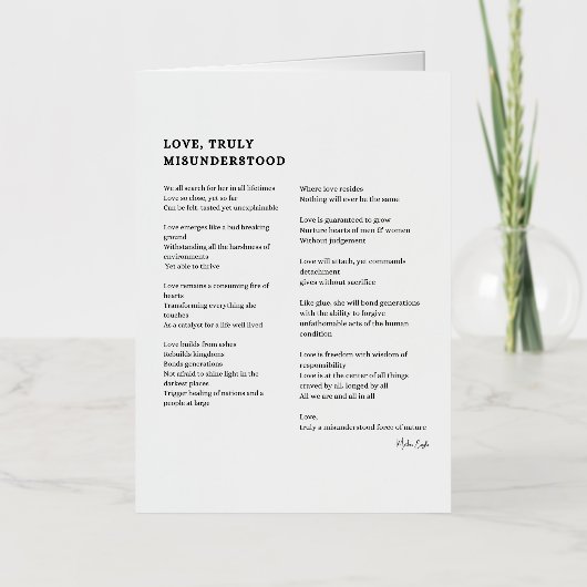 愛は本当に誤解された愛の詩 箔グリーティングカード (正面)