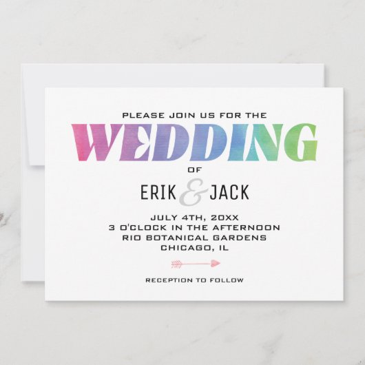 愛は水彩画の虹の結婚式に勝ちます 招待状 (正面)