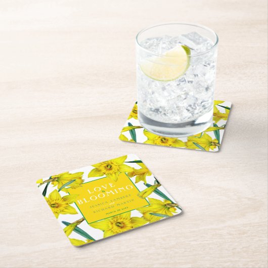愛は水彩黄色の春の結婚式  スクエアペーパーコースター (インサイチュ)