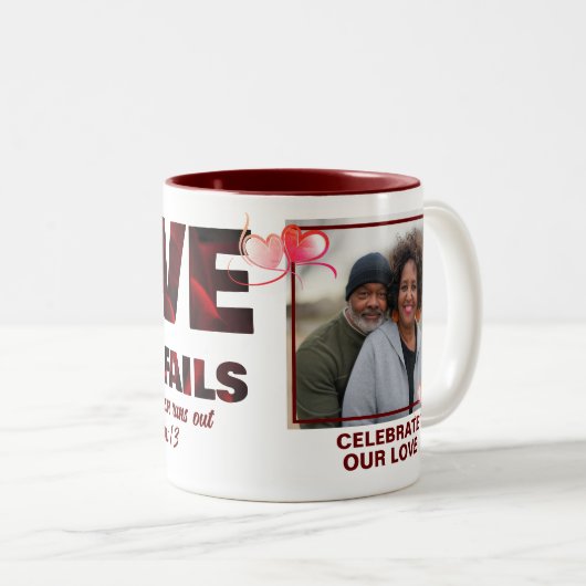 愛は決してクリスチャンの写真を失敗しない ツートーンマグカップ (正面右)