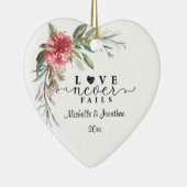 愛は決してピンクのエレガントフローラ聖書のハートを失敗しない セラミックオーナメント (右)