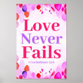 愛は決して失敗しないボホクリスチャン10代のガールウォールアート ポスター (正面)