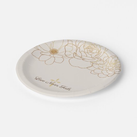 愛は決して失敗しない金ゴールドフラワー&クロス紙プレート ペーパープレート (アングル)