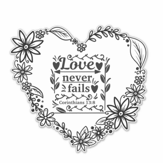 "愛は決して失敗しない"バイブル引用文ビニール・ステッカー シール (正面)