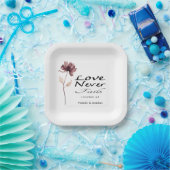 愛は決して失敗しない バイブル ワインレッド フラワー ウェディング ペーパープレート (パーティー)