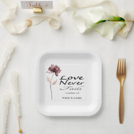 愛は決して失敗しない バイブル ワインレッド フラワー ウェディング ペーパープレート