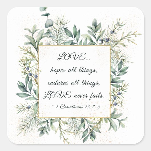 愛は決して失敗しない 聖書 エレガントなグリーン スクエアシール (正面)