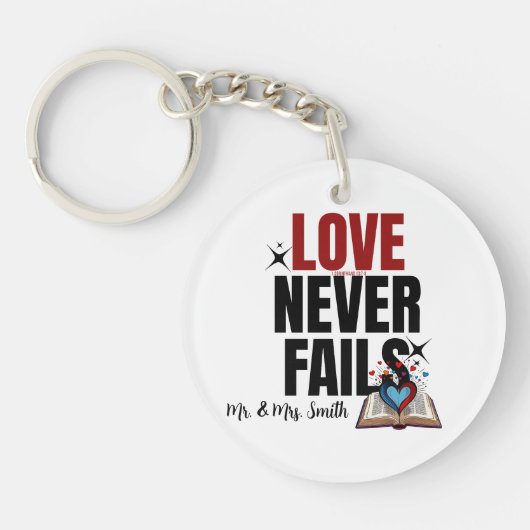 愛は決して失敗しない – 1コリント13:7-8 キーホルダー (正面)