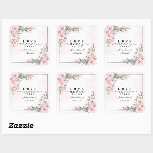 愛は決して聖書の聖句ピンクの花の緑を失敗しない スクエアシール (シート)