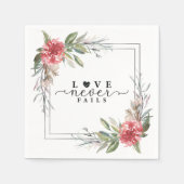 愛は決して聖書の聖句ピンクの花の緑を失敗しない スタンダードカクテルナプキン (正面)
