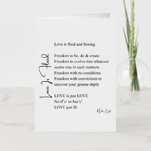 愛は流動的な詩の壁アートポスターブラック 箔グリーティングカード (正面)