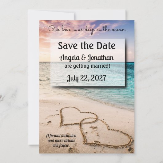 愛は深いは海として日付を保存結婚 招待状 (正面)