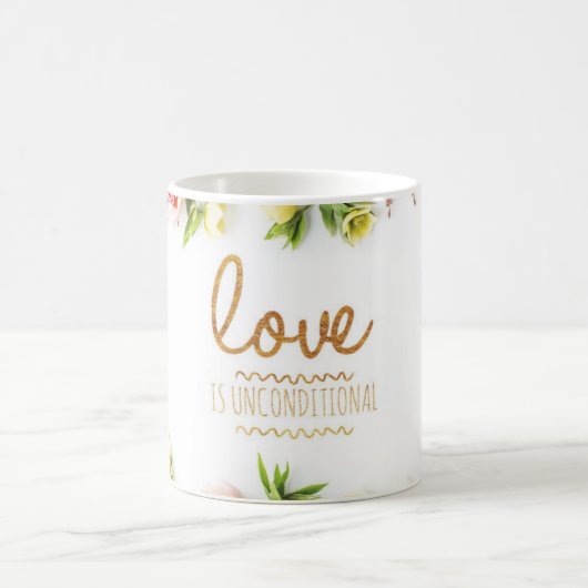 愛は無条件、ピンクのバラ コーヒーマグカップ (中央)