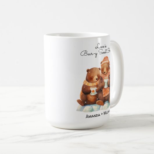 愛は熊のような甘い可愛い漫画のカドル コーヒーマグカップ (正面右)