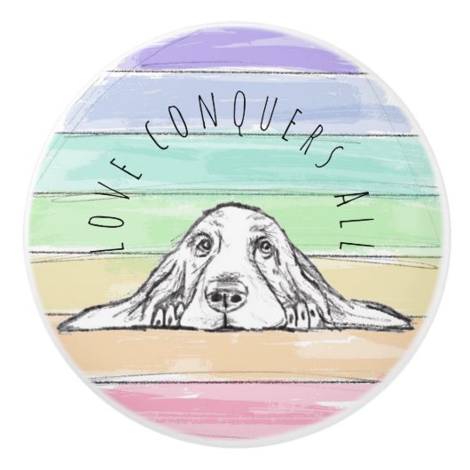 愛は犬のすべての虹のバセットハウンドを征服する セラミックノブ (正面)