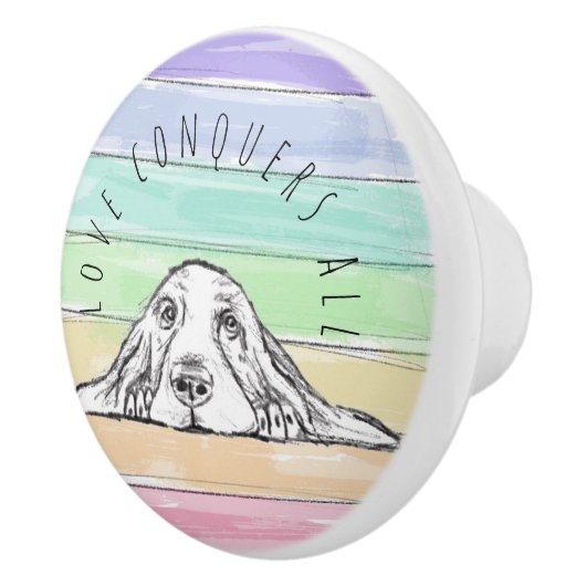 愛は犬のすべての虹のバセットハウンドを征服する セラミックノブ (右)