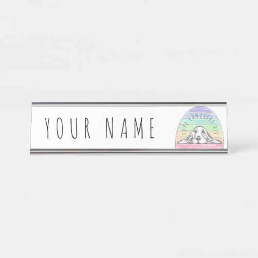 愛は犬のすべての虹のバセットハウンドを征服する デスクネームプレート (正面)