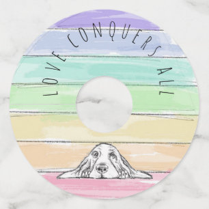 愛は犬のすべての虹のバセットハウンドを征服する ワイングラスタグ