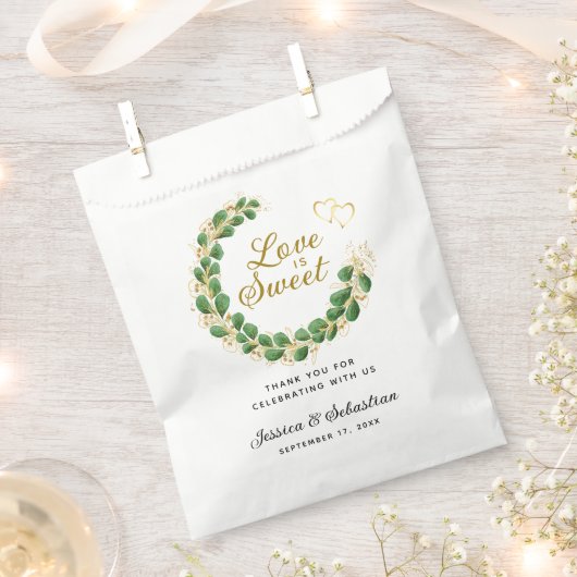 愛は甘いエレガントユーカリの結婚ありがとう フェイバーバッグ (クリップ留めされた状態)