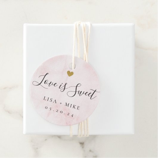 愛は甘いカスタムウェディングキャンディピンクの水色 フェイバータグ (インサイチュ)
