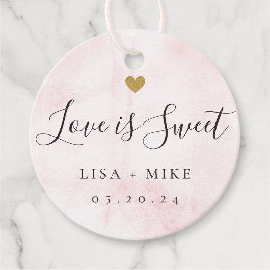 愛は甘いカスタムウェディングキャンディピンクの水色 フェイバータグ (正面)