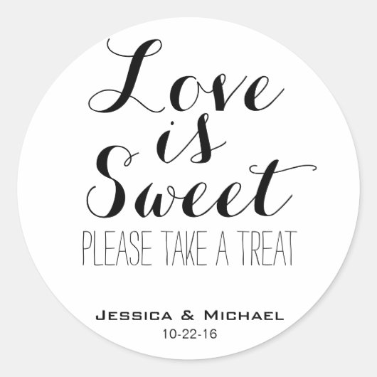 愛は甘いカスタム結婚式キャンディビュッフェの好意 ラウンドシール (正面)