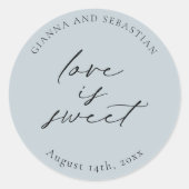 愛は甘いステッカー、パパーソナライズされたーティーの好意 ラウンドシール (正面)