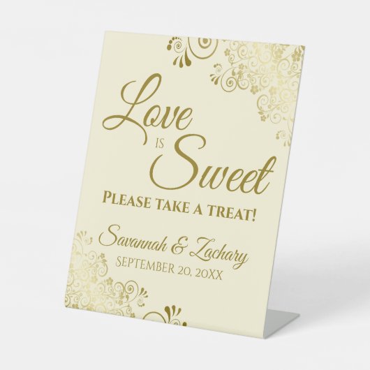 愛は甘いテイクアトリート金ゴールドレースアイボリークリーム 台座サイン (正面)