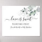 愛は甘いデザートテーブルウォーターカラーフラワーサイン ポスター (正面)