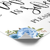 愛は甘いデザートテーブル結婚の看板の青 ポスター (角)