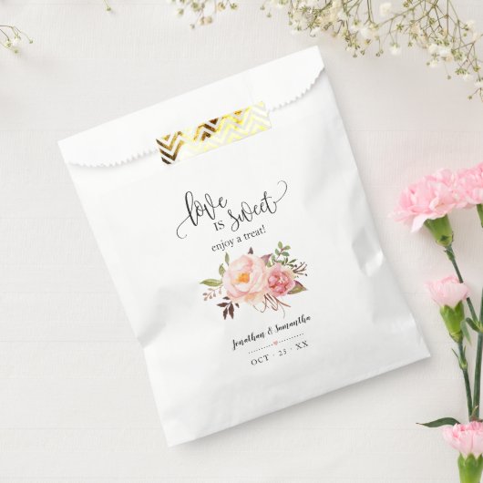 愛は甘いトリートピンクの花の結婚式を楽しむ フェイバーバッグ (封をした状態)