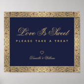愛は甘いネイビーブルー金ゴールドバラ結婚のサイン ポスター (正面)