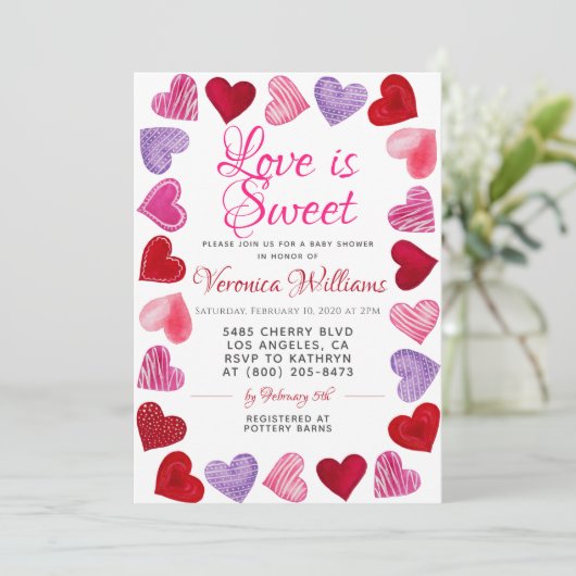 愛は甘いバレンタインのベビーシャワー招待状 招待状 (スタンド正面)