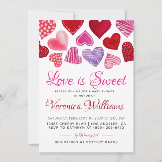 愛は甘いバレンタインのベビーシャワー招待状 招待状 (正面)