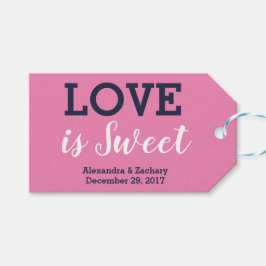 愛は甘いピンクのネイビー結婚ブルーのキャンディの好意 ギフトタグ