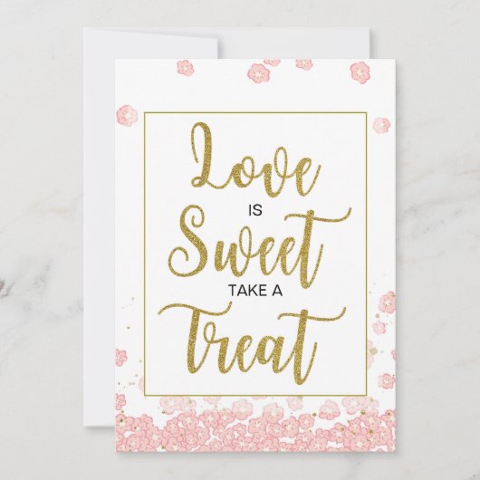 愛は甘いブライダルシャワーサイン |ピンクと金ゴールド 招待状 (正面)