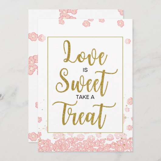 愛は甘いブライダルシャワーサイン |ピンクと金ゴールド 招待状 (正面/裏面)